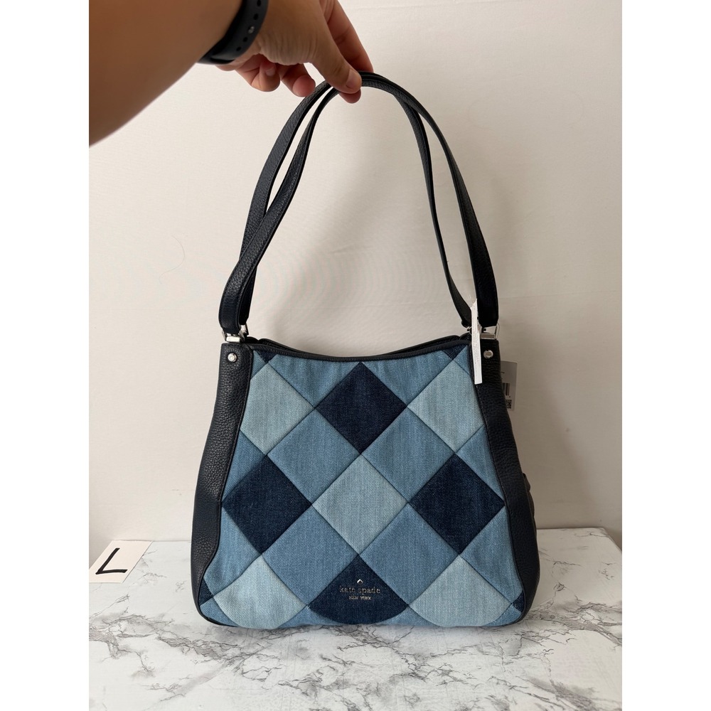 NWT Kate Spade Shoulder Bag Denim Patchwork Blue Multi Medium